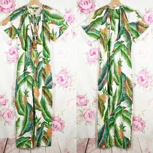 NEW FARM Rio Forest Palm Tropical Linen Jumpsuit XS